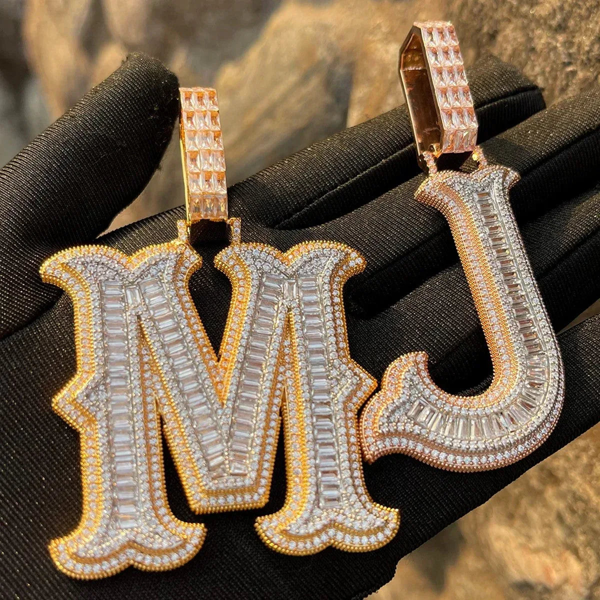 Sharp Cursive Iced Out Initial Custom Name Necklace Pendant - Luxury Custom Jewelry - CaratixJewelry